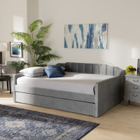 Baxton Studio CF9172-Silver Grey Velvet-Daybed-QT Baxton Studio Lennon Modern and Contemporary Grey Velvet Fabric Upholstered Queen Size Daybed with Trundle